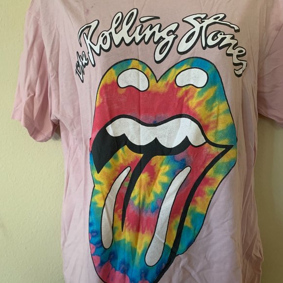 Daydreamer Pink Rolling Stones Tie Dye Tongue Oversized Short Sleeve Shirt - Picture 4 of 13